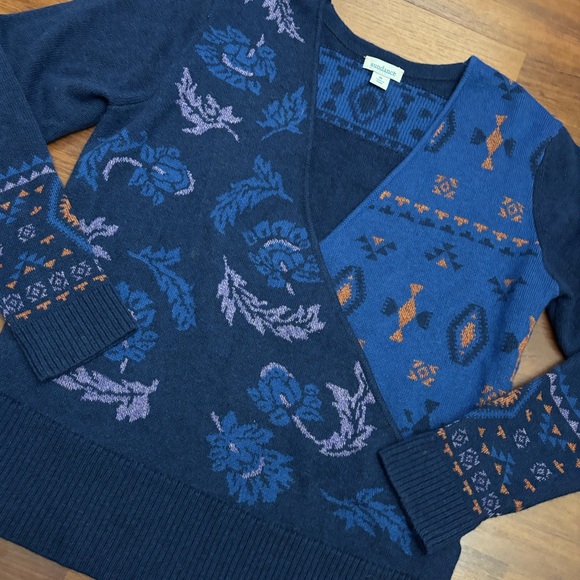 Sundance Galaxy Delight Merino Wool Wrap Sweater Blue Fair Isle Size Medium - Picture 3 of 12